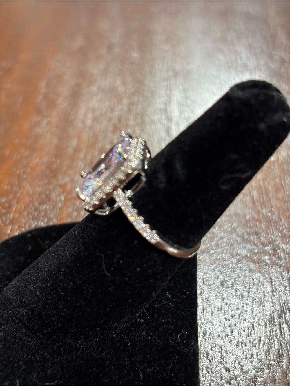 Sparkling Clear Emerald-Cut Halo Ring in Silver Tone. Size 6. - Picture 7 of 15
